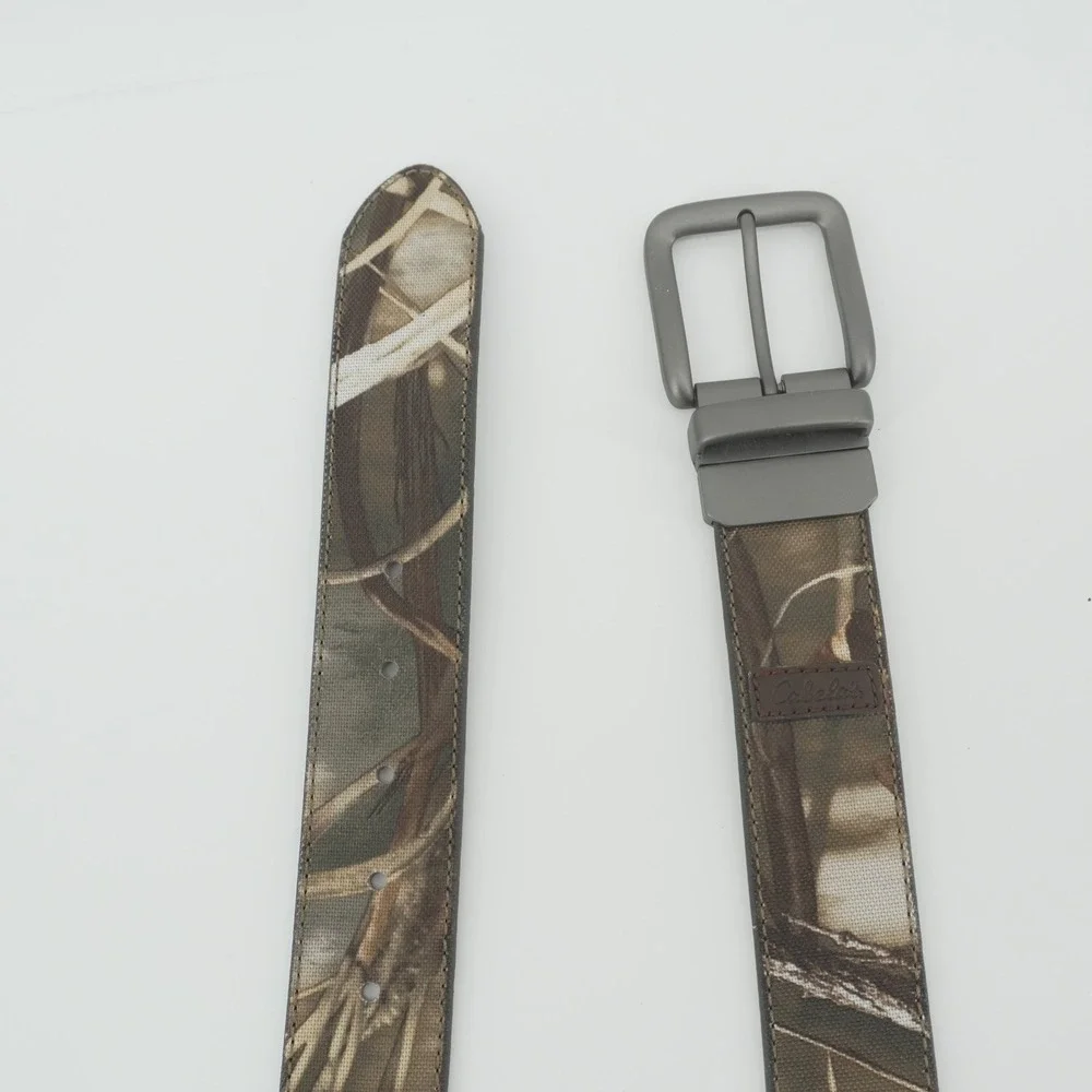 Cabela's Reversible Belt Mens 40 Brown Camo Canvas Leather Swivel Buckle
